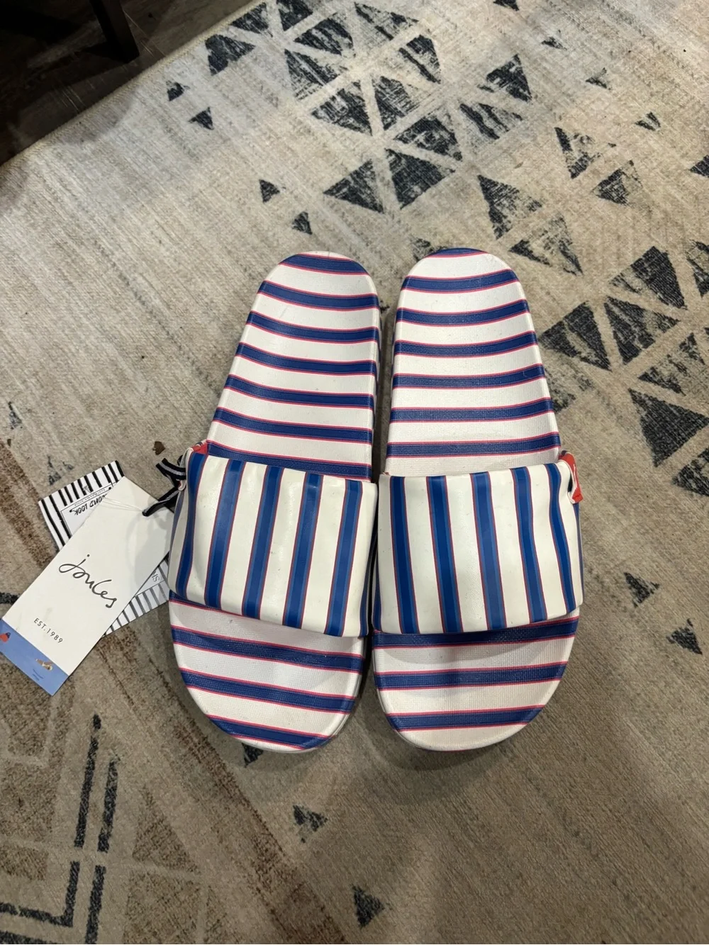 Joules White, Blue & Red Striped Slide Sandals